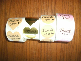 NEW Thank You Heart Stickers 1.25-1.5 inches Bundle Lot of 2000 tan, pin... - $13.95