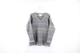 Vintage 90s Streetwear Womens Small Wool Blend Knit Nature Flower V-Neck Sweater - £39.52 GBP