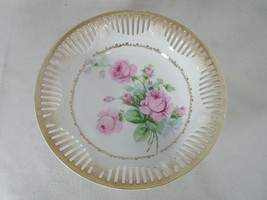 Schumann Bavaria Reticulated 9&quot; Bowl Pink Roses Gold Trim - $24.74