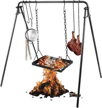 Swing Grill Campfire Cooking Stand 38&quot; Carbon Steel Open Fire Cooker Camping Bra - £149.71 GBP