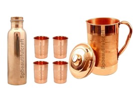 Copper Water Jug Pitchers 1500ML Copper Water Drinking Bottle 4 Serving Tumbler - £46.07 GBP