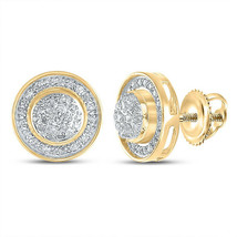 Yellow-tone Sterling Silver Mens Round Diamond Disk Circle Cluster Earrings - £92.15 GBP