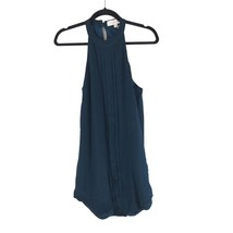 Finders Keepers Shift Dress Pleated High Neck Mini Keyhole Back Blue S - £15.07 GBP