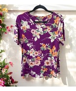 NWT Chico's Purple Floral Lace Up Back Tee Shirt Blouse Top Size 1 purple - $39.55