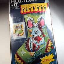 Holiday Christmas Mouse Stocking Felt Kit No. 3174 19-in Long Sequins Beads - £26.06 GBP