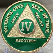 4 Year AA Medallion Green Gold Plated Alcoholics Anonymous Sobriety Chip... - $20.39