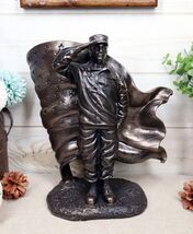 Ebros Solemn Tribute Patriotic American Soldier Saluting Flag Statue USA... - $37.95
