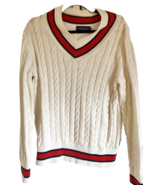 Vineyard Vines Cotton Cable Knit Tennis Sweater V Neck Cricket  L- XL 46 - $872.73 MXN