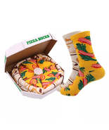 Anysox Biege and Mustard Size 5-11 Long Socks With Pizza Design Happy Harajuk - £49.22 GBP