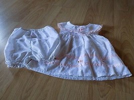 Infant Size 24 Months Ellemenno White Eyelet Lace Pink Trim Dress &amp; Bloomers EUC - £11.99 GBP