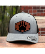 Bear Paw Animal Hunting Collection Trucker Hat Cap with Wood Leather Patch - $38.02 CAD