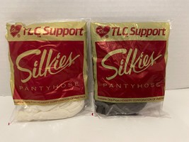 2 Silkies pantyhose TLC Support 14 L Spandex White &amp; Black New Fast Shipping - £5.06 GBP