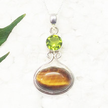 NATURAL TIGER EYE Gemstone 925 Sterling Silver Handmade Jewelry Pendant - £45.58 GBP