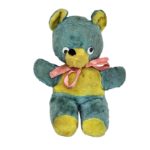 14&quot; Vintage / Antique Blue &amp; Yellow Teddy Bear Stuffed Animal Plush Toy Lovey - $75.05