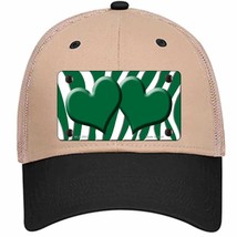 Green White Zebra Green Centered Hearts Novelty Khaki Mesh License Plate Hat - £23.53 GBP