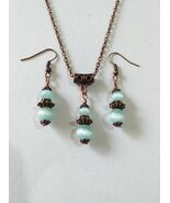 Copper blue Cat&#39;s eye jewelry set Victorian copper set earrings necklace... - €45,13 EUR