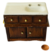 Vintage Dollhouse Miniature 1:12 Wood &amp; Ceramic Kitchen Sink Needs Some Repair - £15.17 GBP