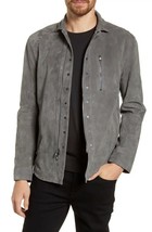Men grey suede leather shirt designer suede cowboy men leather jacket shirt #24 - £123.83 GBP+