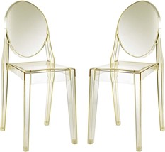 Modway Casper Modern Acrylic Stacking Two Dining Side Chairs in Yellow - £157.50 GBP