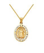Genuine 14k Yellow Gold 0.70" CZ Guadalupe Medallion Pendant Necklace 16... - $500.94+