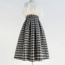 A-line Black Tweed Midi Skirt Outfit Women Custom Plus Size Woolen Party Skirt
