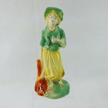 Girl Figurine Ceramic Gold Gilding Trim 8&quot; Tall - £23.72 GBP