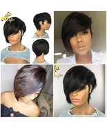 The Short Cut Wavy Bob Pixie Wigs Non Lace Front Human Hair Wigs With Ba... - £47.40 GBP