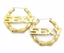 New Sassy, Sexy, Boss &amp; Mob 3&quot; Bamboo Hoop Pincatch Pierced Fashion Earrings - £10.62 GBP