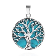Nature Mystical Tree of Life Green Turquoise .925 Sterling Silver Pendant - £20.03 GBP