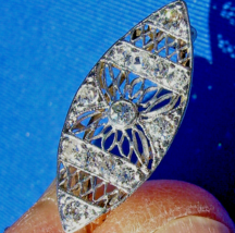 Earth mined Diamond Deco Brooch Special Antique Platinum Filigree Pendant - $1,583.01
