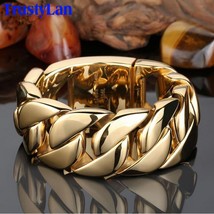 Luxury Yellow Gold Color Man Bracelet Heavy 32MM Wide Hand Armband Solid Stainle - £51.15 GBP