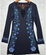 Johnny Was Women’s Dress Sz XS Black Blue Floral Embroidery Boho - $47.81