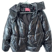 Azalea Wang Black Metallic Bomber Puffer Winter Coat Medium Jacket Shiny... - $59.90