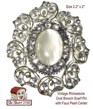 Vintage Pin Rhinestone Filigree Silvertone Brooch 2.3&quot; Scarf  Pin - $19.95