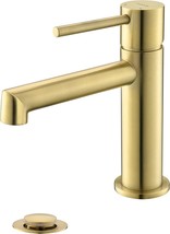 Single Hole Brass Brushed Gold Bathroom Faucet With Pop-Up Sink Drain Assembly - £59.94 GBP