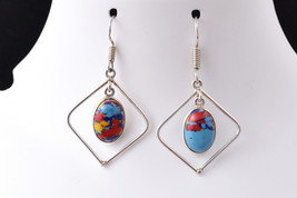 Silver Plated Handcrafted Oval Mosaic jasper Ethnic Earrings Anniversary Gift - £21.68 GBP