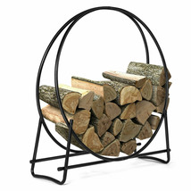 40-Inch Tubular Steel Log Hoop Firewood Storage Rack Holder Round Displa... - $89.29