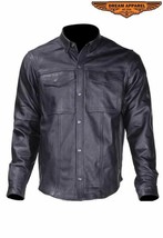 Men&#39;s Motorcycle Biker Leather Shirt With Snap On Cuffs Nylon Lining Sizes S- 4X - £78.34 GBP+