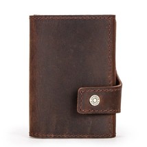 Retro Crazy Horse Leather  Card Set 2022 New Vintage Solid Color Hasp Cowhide Ca - £29.42 GBP