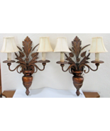 Matched Pair Fine Arts Company Wood and Metal Plant Urn Two Light Wall S... - $395.01