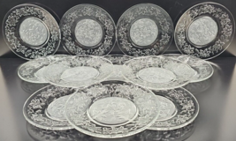 12 Princess House Fantasia Clear Luncheon Plates Set Crystal Floral Embo... - $128.37