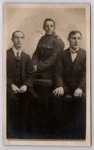 RPPC Handsome Soldier Three Men Seated For Portrait Postcard F44 - £7.67 GBP