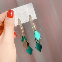 Fashion 925 silver post elegant diamond-shaped earring tassel earrings - $5.99