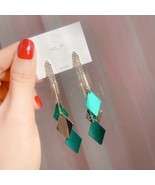 Fashion 925 silver post elegant diamond-shaped earring tassel earrings - £4.73 GBP