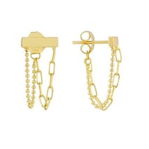 14K Solid Yellow Gold Front to Back Paper Clip Bead Stud Earrings Dangle - £190.21 GBP