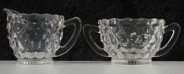 Vintage Kitchen Jeannette Block Cube Cubist Pattern Glass Sugar &amp; Creamer Set - £8.66 GBP