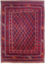 7&#39; X 9&#39; Baluch Red Blue New Stunning Traditional Handmade Rug - £961.94 GBP