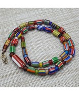 Collar largo vintage de cuentas de chevron de vidrio estilo africano ven... - $37.09