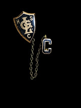 Vintage Klein 1/10 10K Gold HSAC School Shield Lapel Pin w/Chain &amp; &quot;C&quot; C... - $36.75