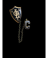 Vintage Klein 1/10 10K Gold HSAC School Shield Lapel Pin w/Chain &amp; &quot;C&quot; C... - $36.75